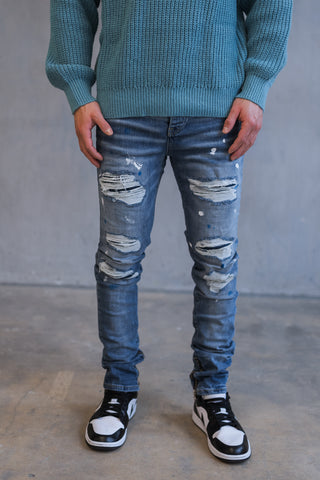 Blue Paint Detail Jeans
