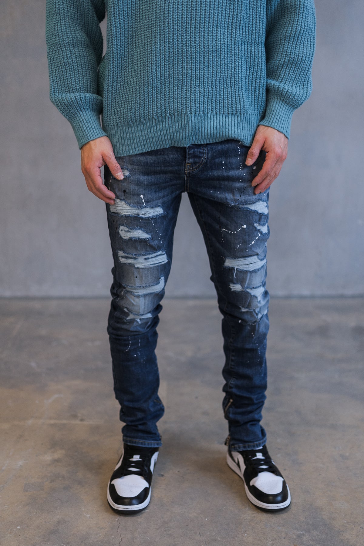 Dark Blue Paint Details Jeans