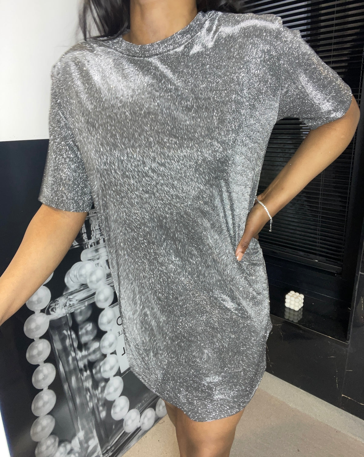 Glitter T-shirt Dress | Grijs