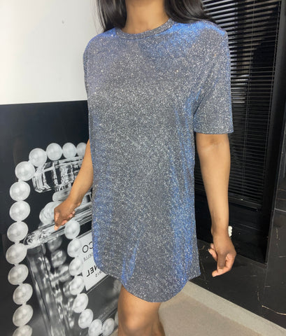 Glitter T-shirt Dress | Blauw