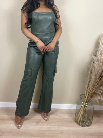 Strapless Leather Jumpsuit | Groen