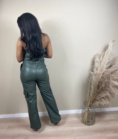 Strapless Leather Jumpsuit | Groen