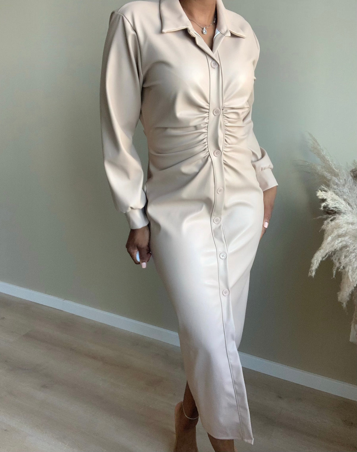 At My Best Leather Dress | Creme