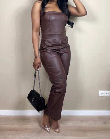 Strapless Leather Jumpsuit | Bruin