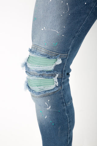 Green Details Ripped Jeans